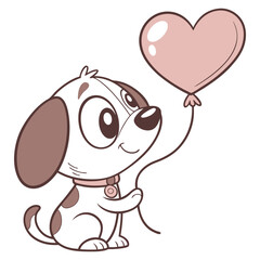 Cute cartoon puppy holding heart balloon vector — love and kindness illustration for kids and greeting cards