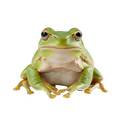 Obraz premium European green tree frog sitting isolated on white or transparent background 