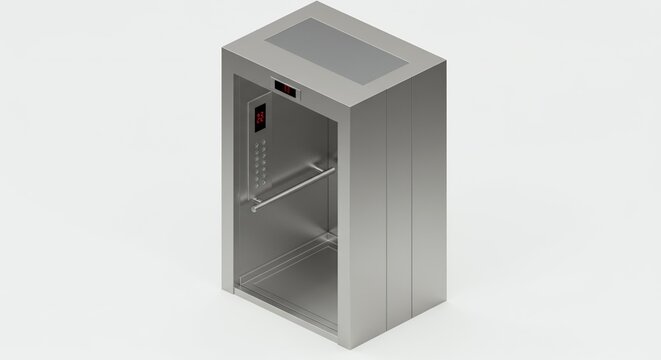 Silver Elevator Interior with Control Panel on White Background Isometric View