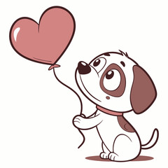 Cute cartoon puppy holding heart balloon vector — love and kindness illustration for kids and greeting cards