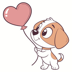 Cute cartoon puppy holding heart balloon vector — love and kindness illustration for kids and greeting cards