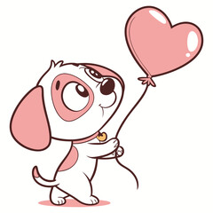 Cute cartoon puppy holding heart balloon vector — love and kindness illustration for kids and greeting cards