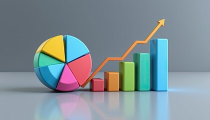Fototapeta premium high resolution 3d pie chart and stacked bar graph representing revenue planning and financial success. 4k resolution.