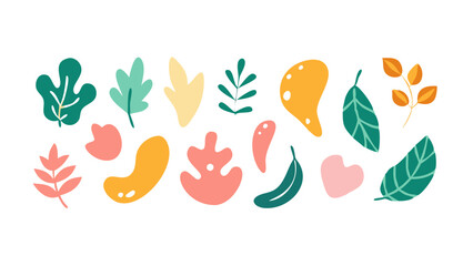 Obraz premium Minimal abstract organic leaf doodle vector set colorful, modern, and hand-drawn for nature-inspired designs.