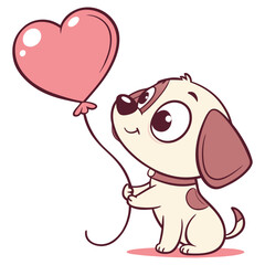 Cute cartoon puppy holding heart balloon vector — love and kindness illustration for kids and greeting cards