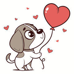 Cute cartoon puppy holding heart balloon vector — love and kindness illustration for kids and greeting cards