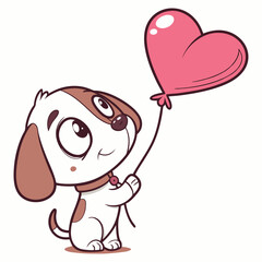Cute cartoon puppy holding heart balloon vector — love and kindness illustration for kids and greeting cards