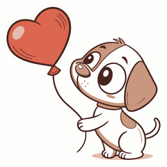 Cute cartoon puppy holding heart balloon vector — love and kindness illustration for kids and greeting cards