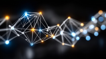 Abstract Neural Network: A luminous network of interconnected nodes and lines glows against a dark backdrop, symbolizing connectivity, data flow, and technological innovation.