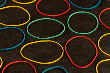rubber bands for money, closeup, rubber bands of different colors for packaging and organizing...