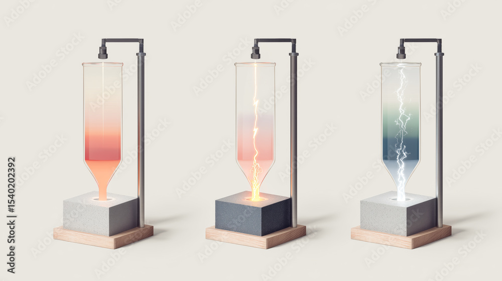 Poster A laboratory setup showcases a series of transparent tubes filled with different colored materials illustrating shape memory alloys.