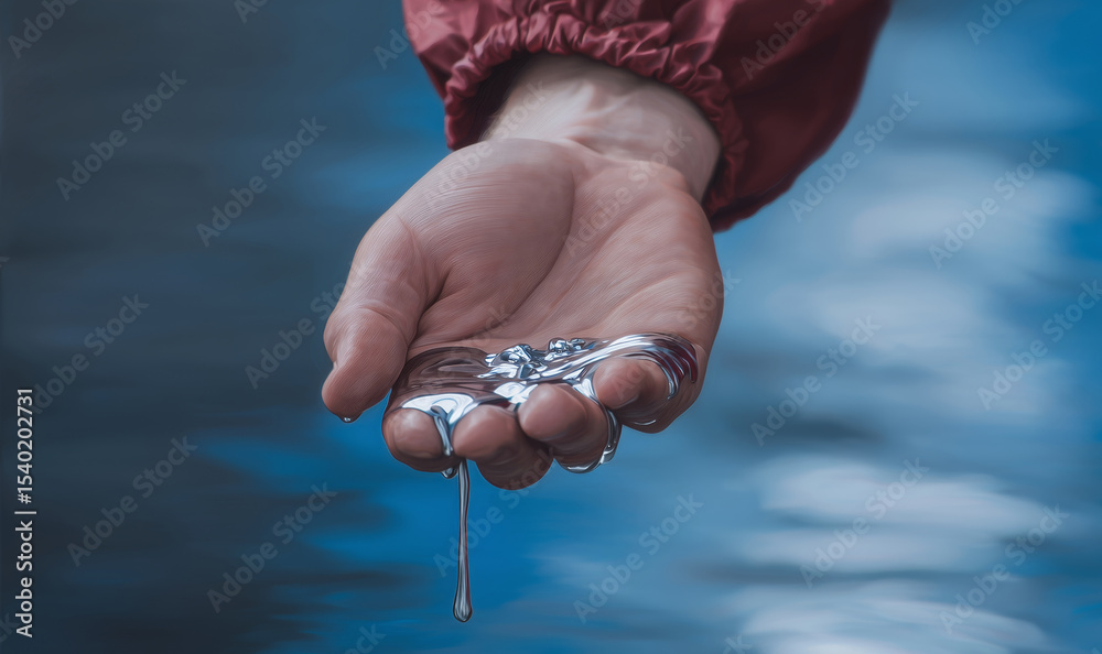 Poster a hand holds a pool of mercury, illustrating the unique transformation and adaptability of liquid me