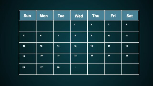 The calendar 3th day of the month is red circled ,Calendar interface with highlighted dates and event icons, looped animation.