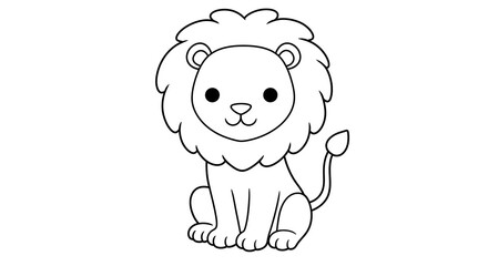 Fototapeta premium Adorable Cartoon Lion Line Art Illustration, Cute Animal Drawing