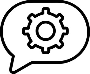 Chat settings icon – gear in speech bubble symbol for message configuration, communication tools, customer service setup, chatbot interface, online support, flat vector UI design
