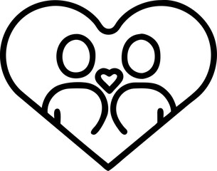 Relationship icon with heart between two people – love connection symbol, romantic couple graphic, emotional bonding icon, partnership concept, relationship vector, dating app symbol, human connection