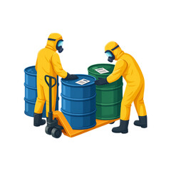 Hazmat Team Safely Handling Industrial Chemical Barrels using Protective Gear and Equipment