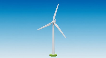 Fototapeta premium Wind Turbine on Green Base with White Blades Against a Gradient Blue Sky Representing Sustainable Energy
