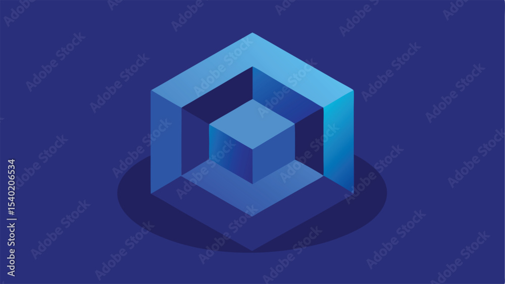 Poster abstract cubic design in blue with gradient shadows and edge effects showing depth