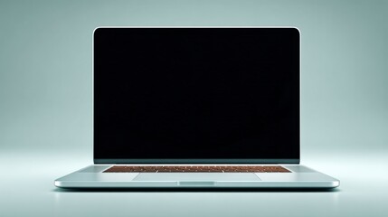 Sleek modern silver laptop with black screen and keyboard placed on a plain light green background for technology, work, and education themes