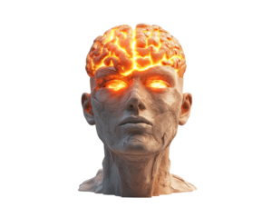 Fiery Brain Emerging from Stone Sculpture