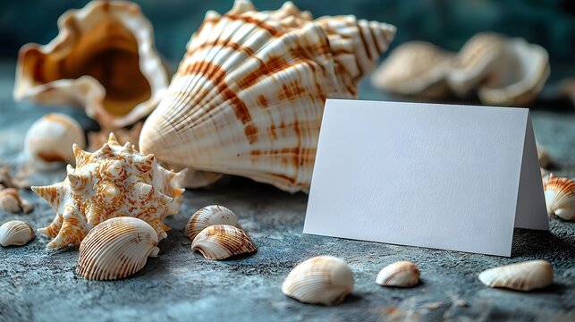 Blank white gift card next to a sacred conch shell