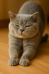 のびをするグレー猫｜Gray Cat Stretching