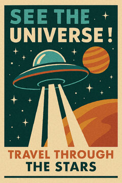 vector art of  see universe through ufo poster