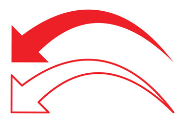 Red curve arrow icon. Long curved hand drawn arrow isolated. 