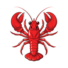 Red Cartoon Lobster with Large Claws: Fresh Seafood or Marine Life Illustration


