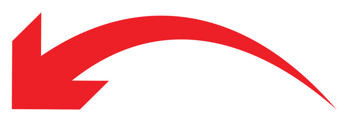 Red curve arrow icon. Long curved hand drawn arrow isolated. 