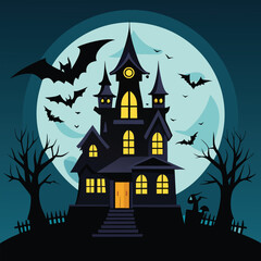 Haunted House Silhouette Illustration for Spooky Design
