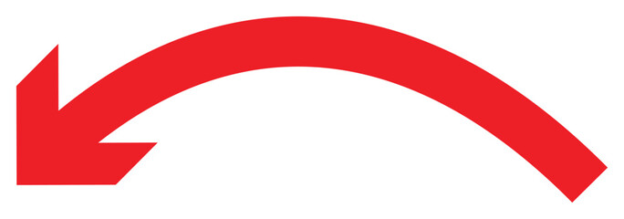 Red curve arrow icon. Long curved hand drawn arrow isolated. 