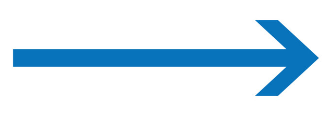 Blue long arrow.  Straight long arrow vector icon isolated on white background. Bold thine long arrow. Vector illustration.