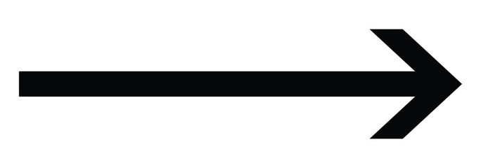 Long arrow. Straight long arrow vector icon isolated on white background. Black arrow a bold singular pointer icon. Vector illustration. 
