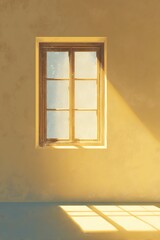 sunlight through window casting geometric shadows on minimal yellow wall interior architectural light