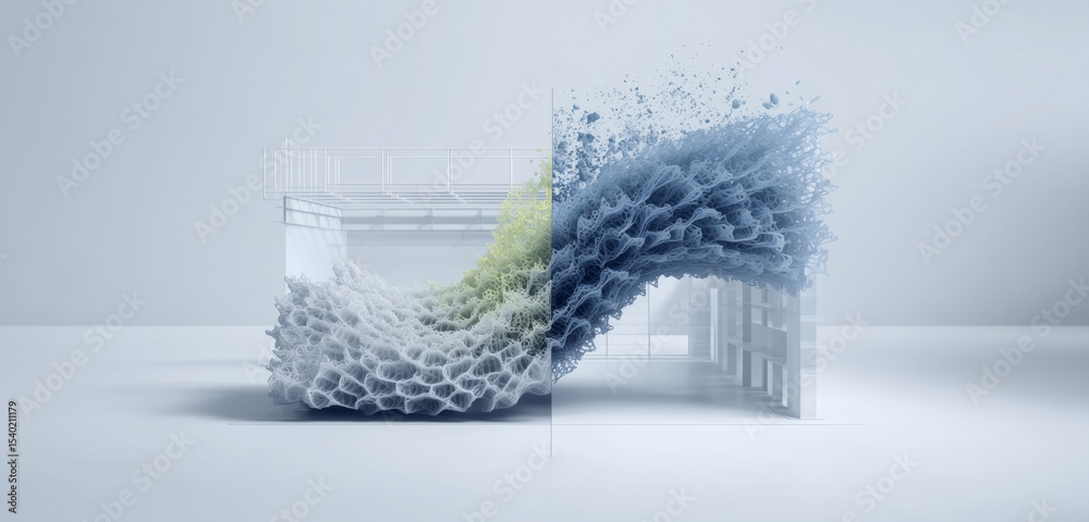 Poster A dynamic display showcases smart materials that transform from one state to another. The adaptive design highlights the fluidity and versatility of liquid metal alloys used in modern technology.