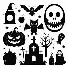 Obraz premium Set of Black Halloween Design Elements for Transparent PNGs