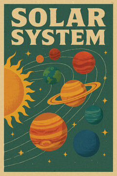vector art of  vintage poster of solar system