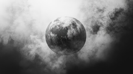 Planet earth in clouds grayscale image