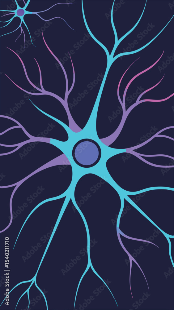 Poster abstract digital brain neuron mesh design with glowing neuron signals on dark background