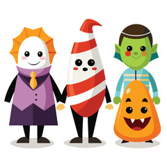 Candy Corn in Different Costumes Including Dracula