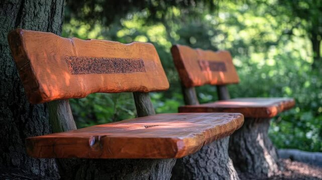 Row of wooden benches situated next to a tree, perfect for outdoor gatherings or park settings.