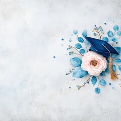 Floral graduation cap illustration on textured background.
