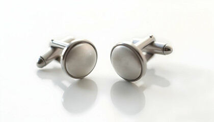 Elegant Silver Cufflinks Close-up on Reflective Surface