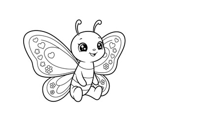 Adorable Cartoon Butterfly Coloring Page Cute Insect Illustration for Kids