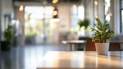 Modern office interior with blurred background, soft natural light, minimal furniture, and calm professional atmosphere ideal for corporate presentations, business concepts, or workplace design mockup