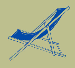 Beach chair hand drawn sketch vector illustration. Outdoor folding furniture item for patio, pool and deck. Summer vibe lounger drawing.