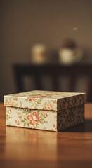 Fototapeta premium Vintage-Style Floral Decorated Box on Wooden Table