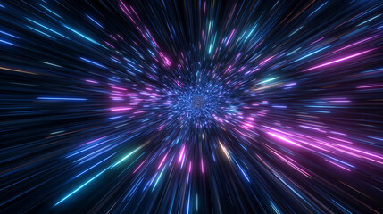 Obraz premium Abstract Flight in Retro Neon Hyperwarp Space